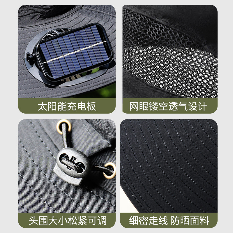 New Solar USB Rechargeable Fan - đánh giá và giá Fishing Hat